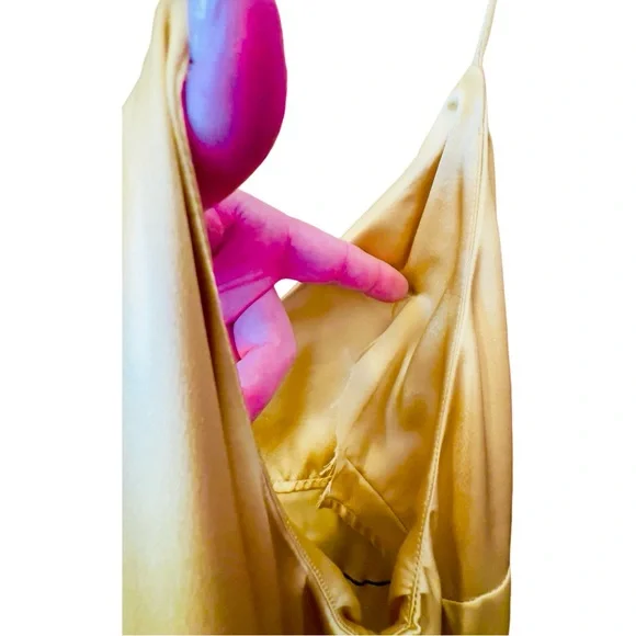 ASOS Yellow Asymmetrical Slip Dress with Spaghetti Straps and Lace Detail - Picture 4 of 5